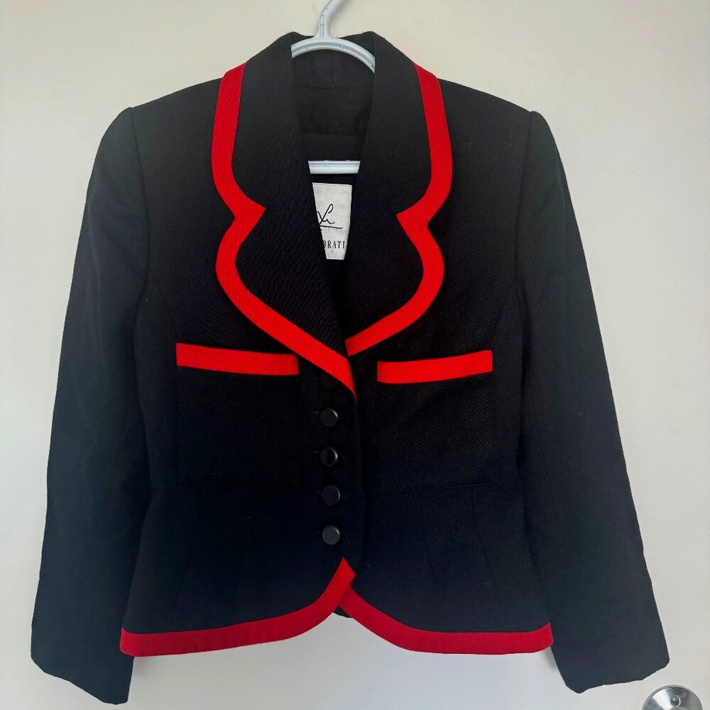 Vintage Maxi Librati Paris Blazer Black with Red Women's 42 US size 10 Wool